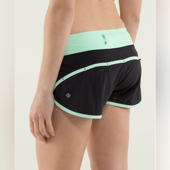 Lululemon Run: Speed Short *4-way StretchBlack / Fresh Teal size 8 MSRP $54 - Picture 1 of 6